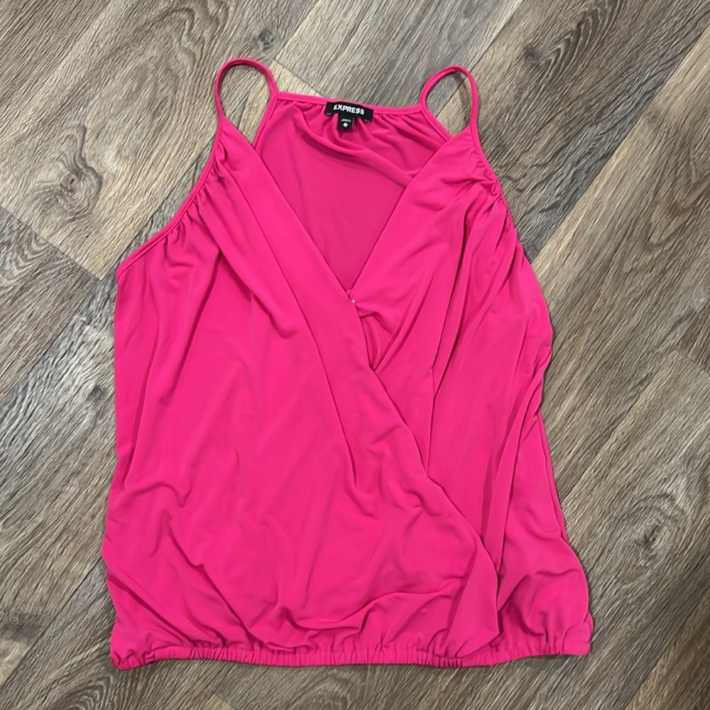 EXPRESS DRESSY Tank top faux wrap banded bottom bubble v-neck camisole blouse XL